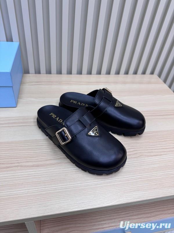 2025 Slippers Prada Black Leather Slippers