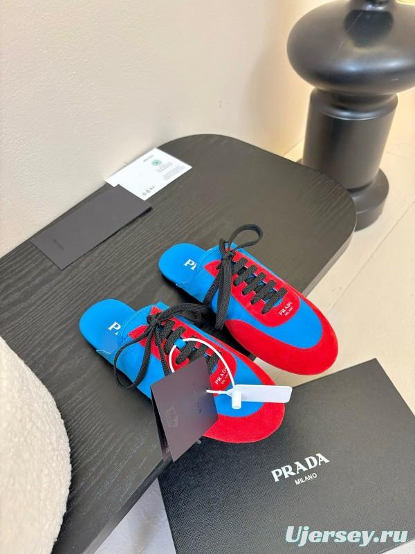 2025 Women Prada Blue Red Suede Leather Sneakers