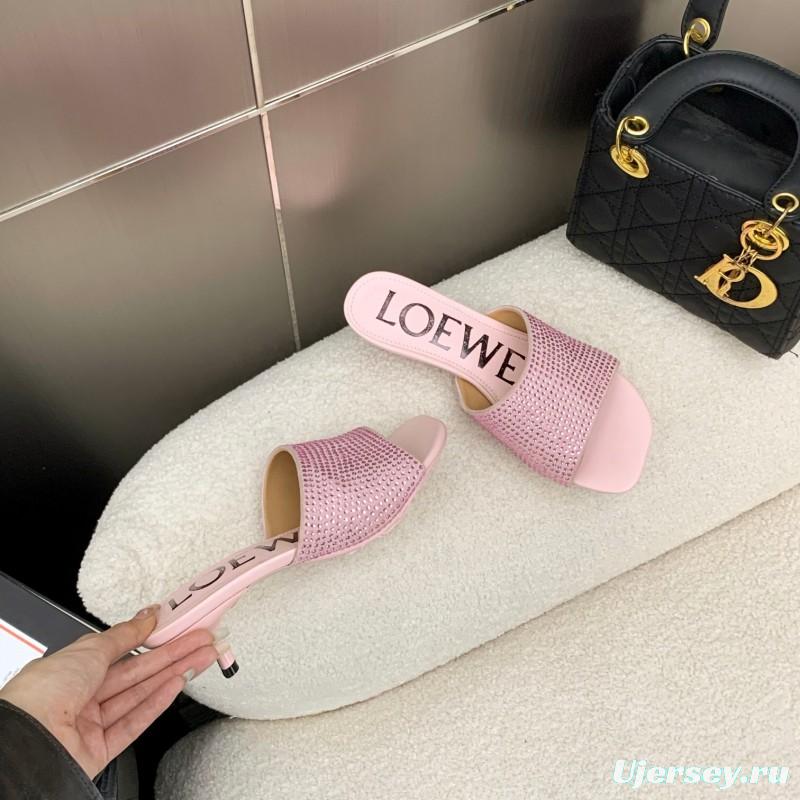 2025 Women Loewe Pink Leather Sandals LY00240