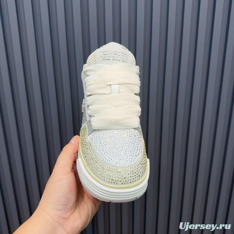 2024 Unisex Amiri Beige White Mesh Leather Sneakers MJ00410