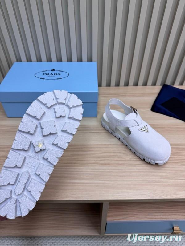 2025 Women Prada White Suede Sandals LY00280