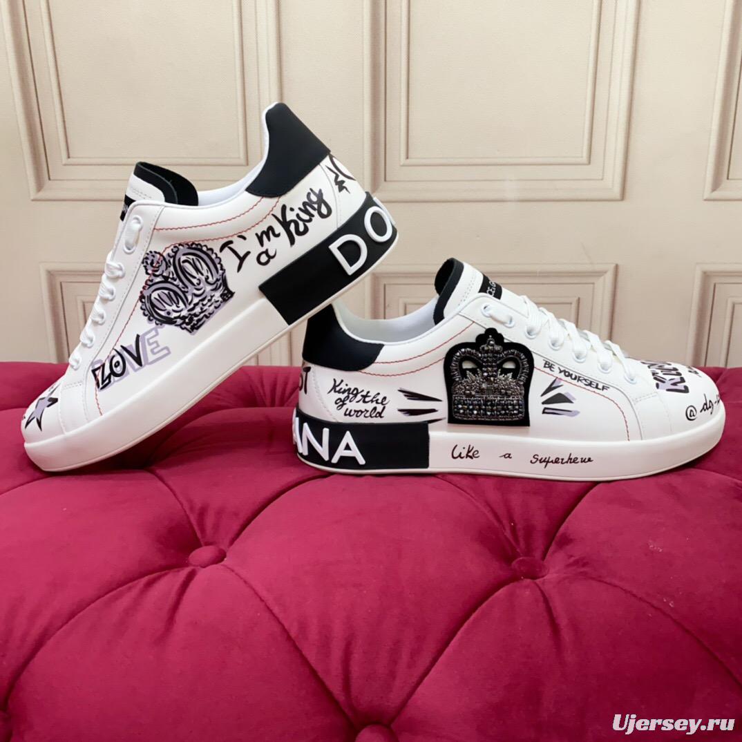 2025 Women Dolce & Gabbana White Black Leather Sneakers LY00340(F)