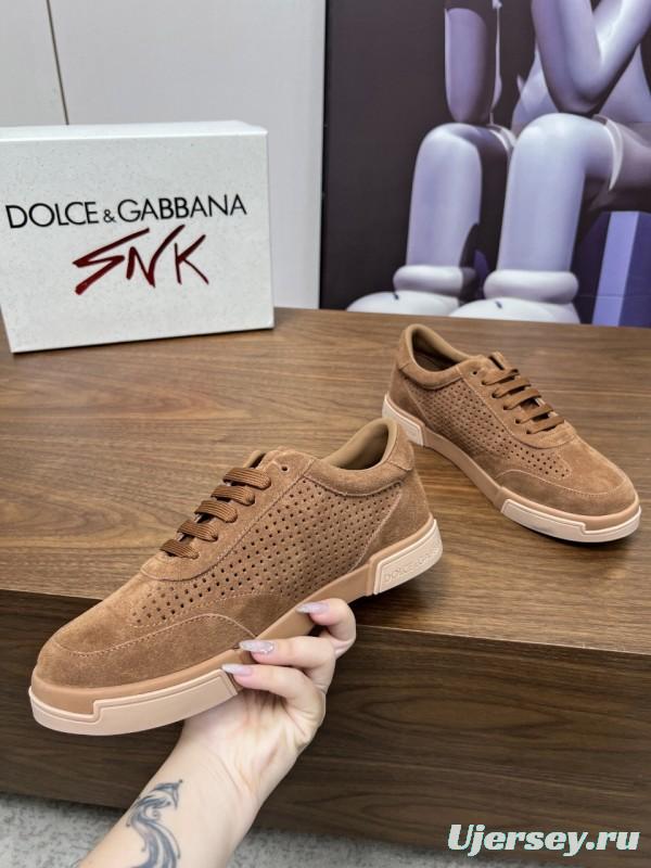 2025 Men Dolce & Gabbana Brown Suede Casual Sneakers LY00280