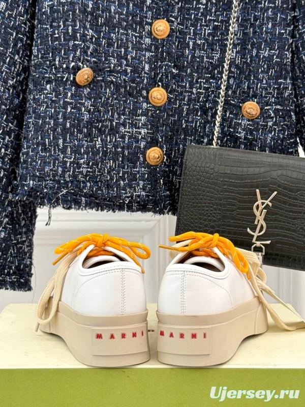 2025 Women Marni White Leather Chunky Sole Casual Sneakers LY00360(F)