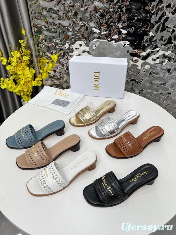 2025 Women Dior Beige Leather Slippers LY00250