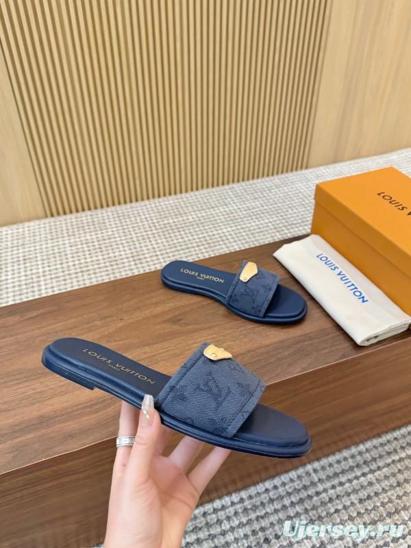 2025 LV Blue Leather Slippers LY00200