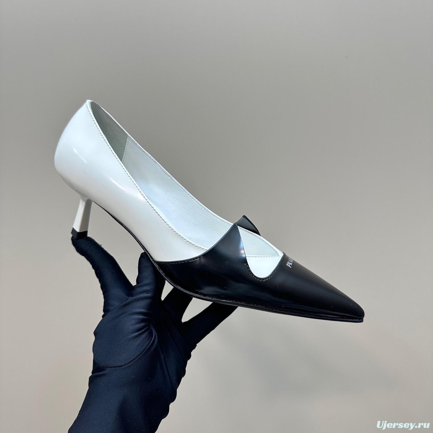 2025 Women Prada Black White Leather Heels KFY00310