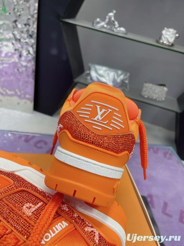 2024 Kids Louis Vuitton Orange Leather LV Trainer