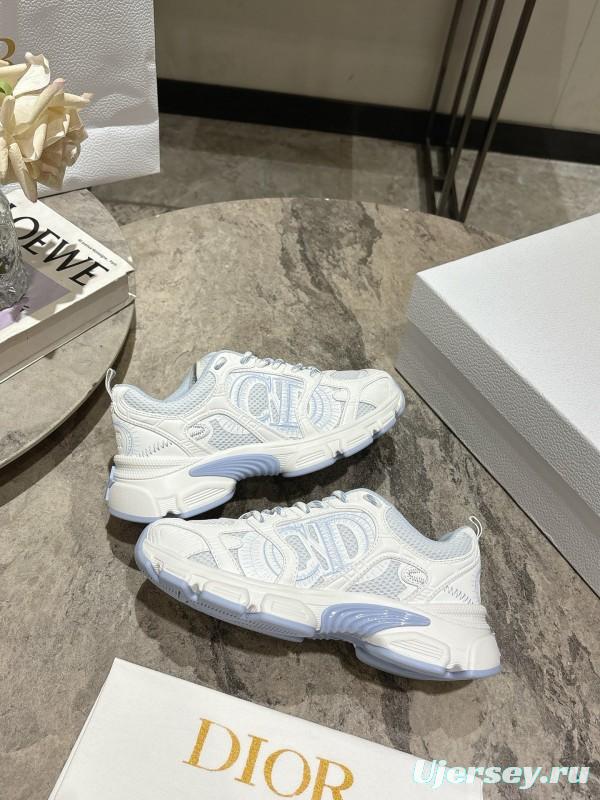 2025 Women Dior White Mesh Leather Sneakers