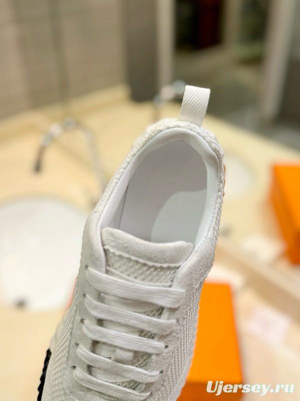 2024 Unisex Hermès White Imported Calfskin Velvet Fabric Casual Sneakers MJ00320
