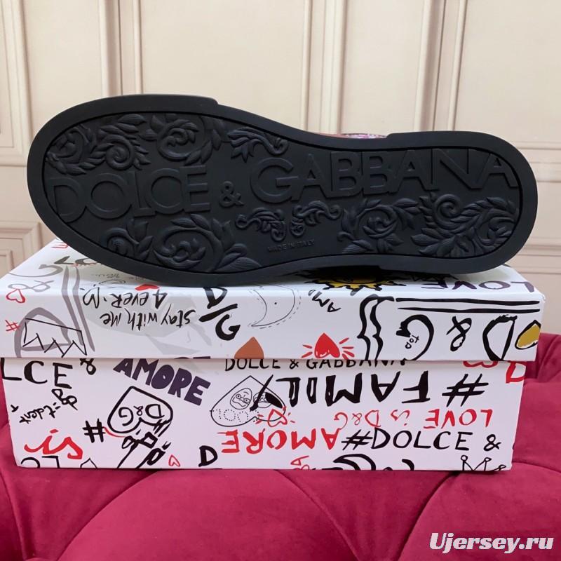 2025 Women Dolce & Gabbana Black Red Leather Sneakers Floral LY00300