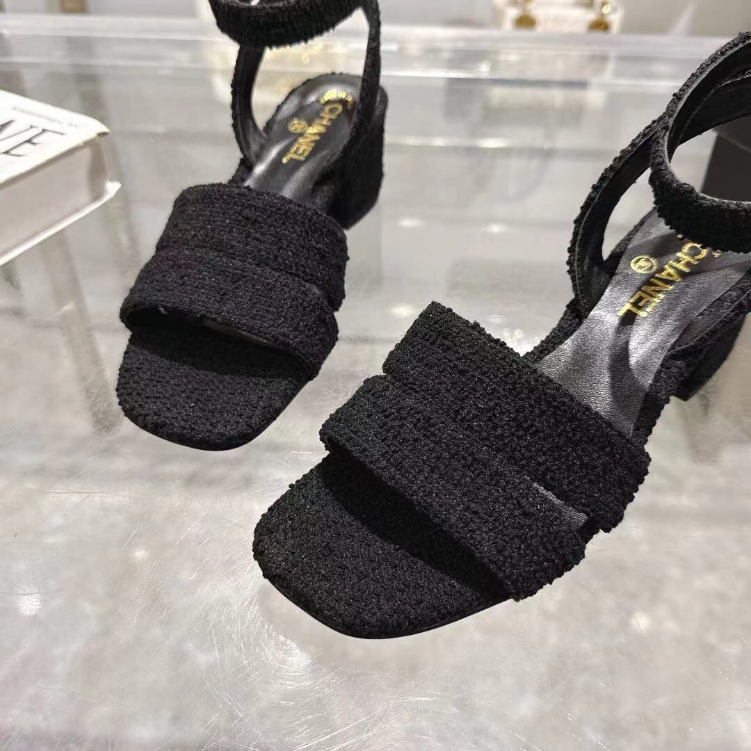 2025 Women Chanel Black Tweed Sandals LY00280