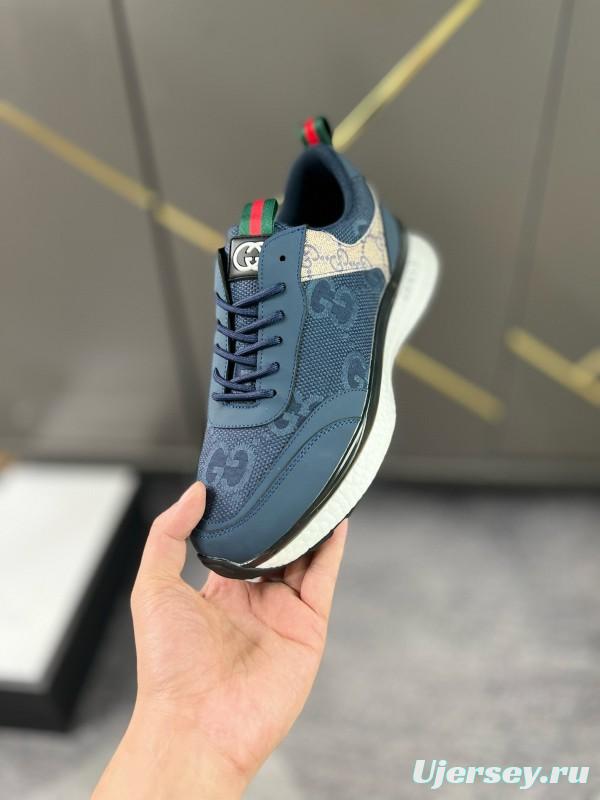 2024 Men Gucci Blue Beige Mesh Leather Sneakers MJ00260