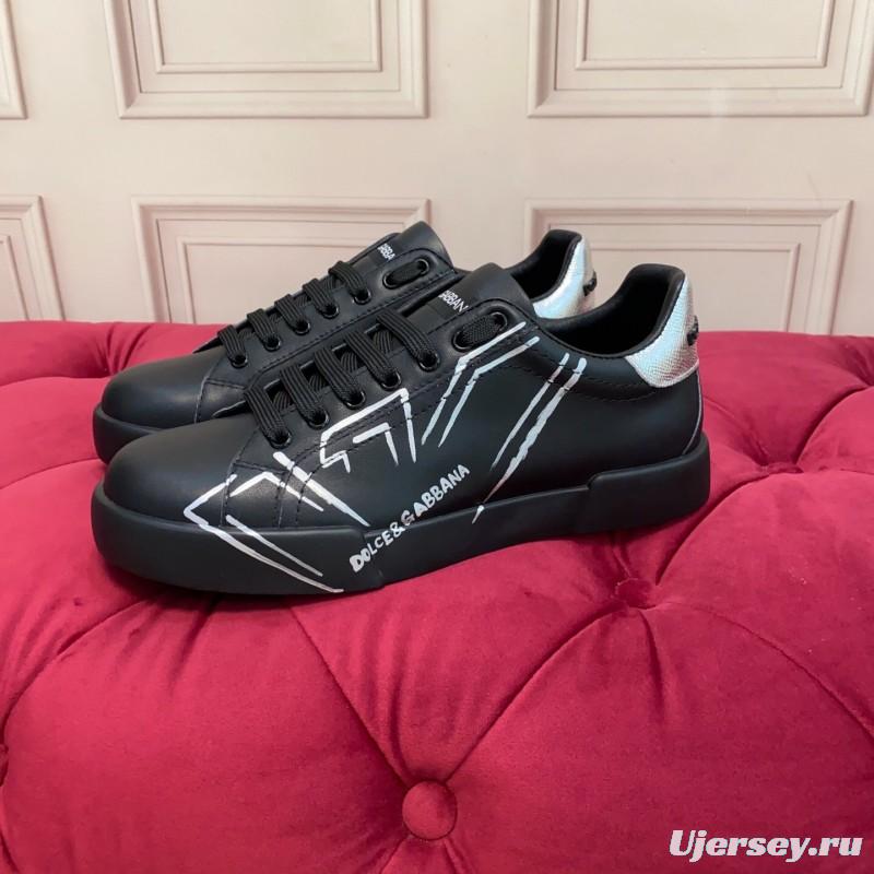 2025 Men Dolce & Gabbana Black Silver Leather Sneakers