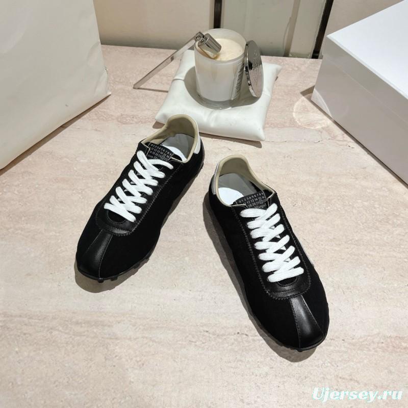 2025 Unisex MM6 Maison Margiela Black White Leather Canvas Sneakers