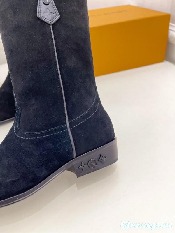 2024 Women Louis Vuitton Black Suede Boots MJ00440