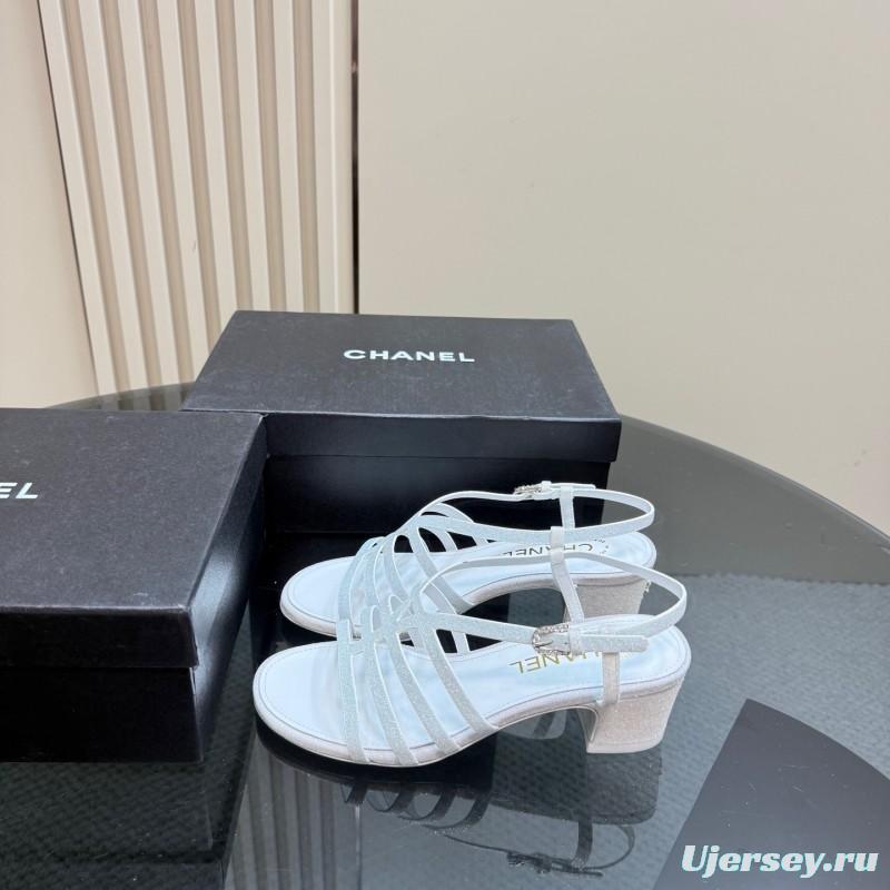 2025 Women Chanel White Suede Sandal KFY00290