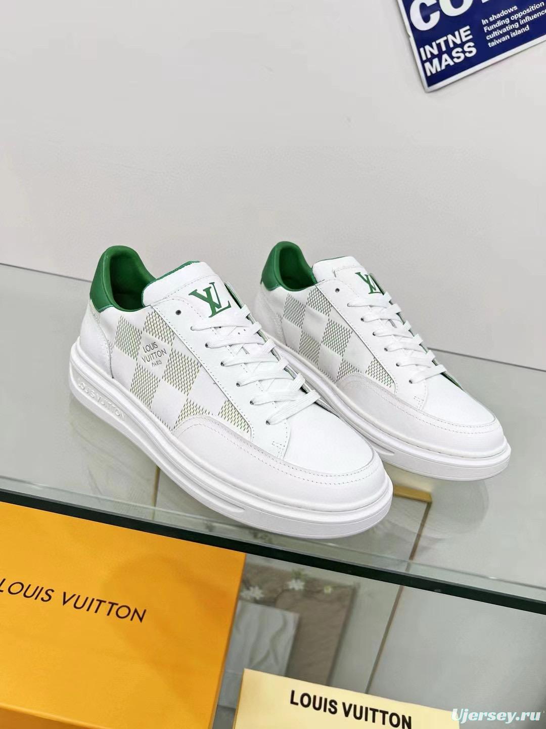 2024 Unisex Louis Vuitton Green White Leather Sneakers Maxi Damier MJ00330