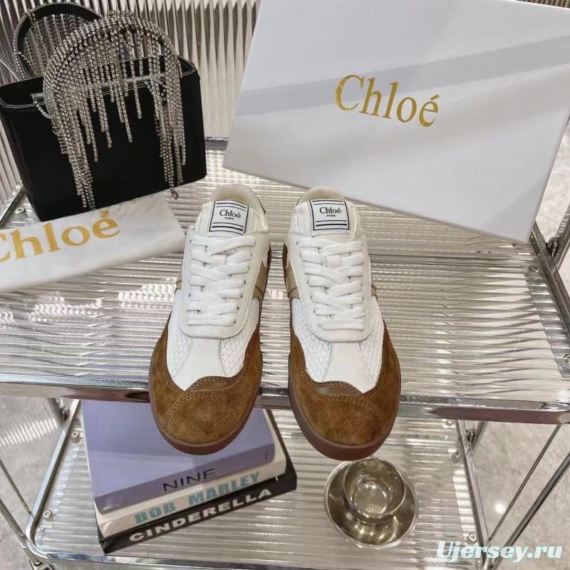 2025 Women Chloé White Brown Suede Leather Sneakers LY00280