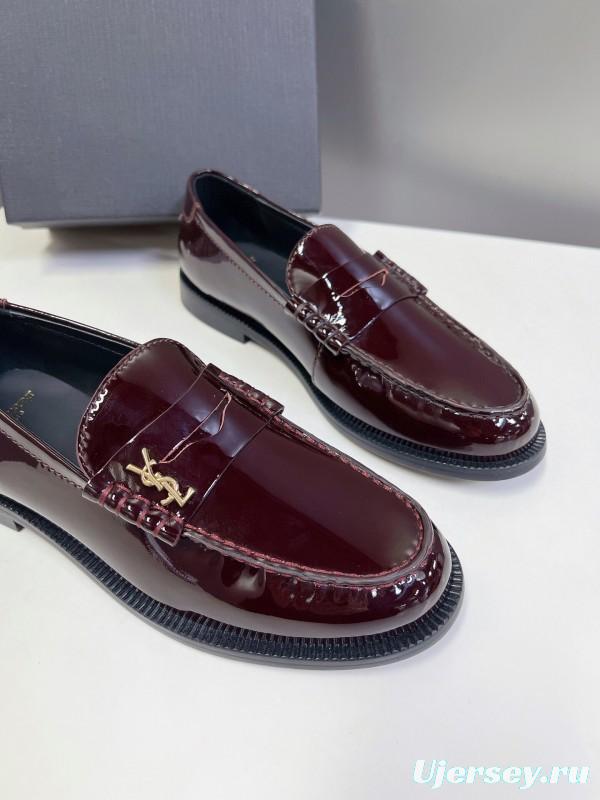 2025 Women Yves Saint Laurent Burgundy Leather Loafer KFY00350