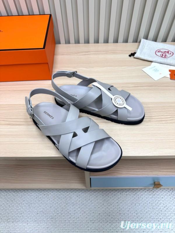 2025 Women Hermès Grey Leather Sandals LY00270