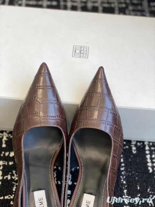 2025 Women Toteme Brown Leather Slingback Pointed Toe Heels