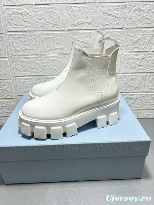 2024 Women Prada White Leather Chelsea Boots MJ00380