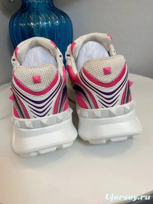 2024 Unisex Valentino White Pink Mesh Leather Sneakers MJ00410