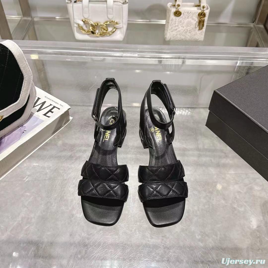 2025 Women Chanel Black Leather Sandals LY00280
