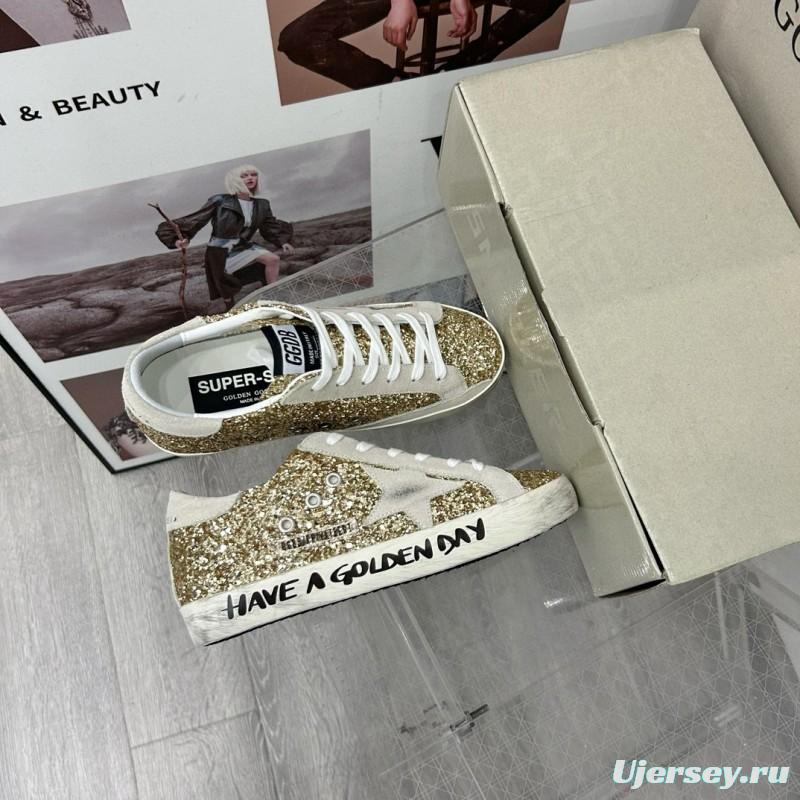 2025 Women GGDB Gold Glitter Leather Sneakers MJ00260