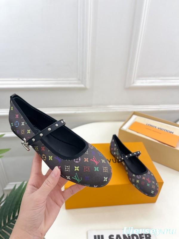 2025 Women Louis Vuitton Multicolor Leather Ballet Flats KFY00300