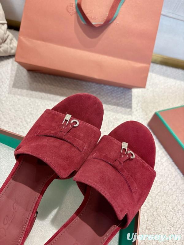 2025 Women LP Red Suede Heeled Sandals