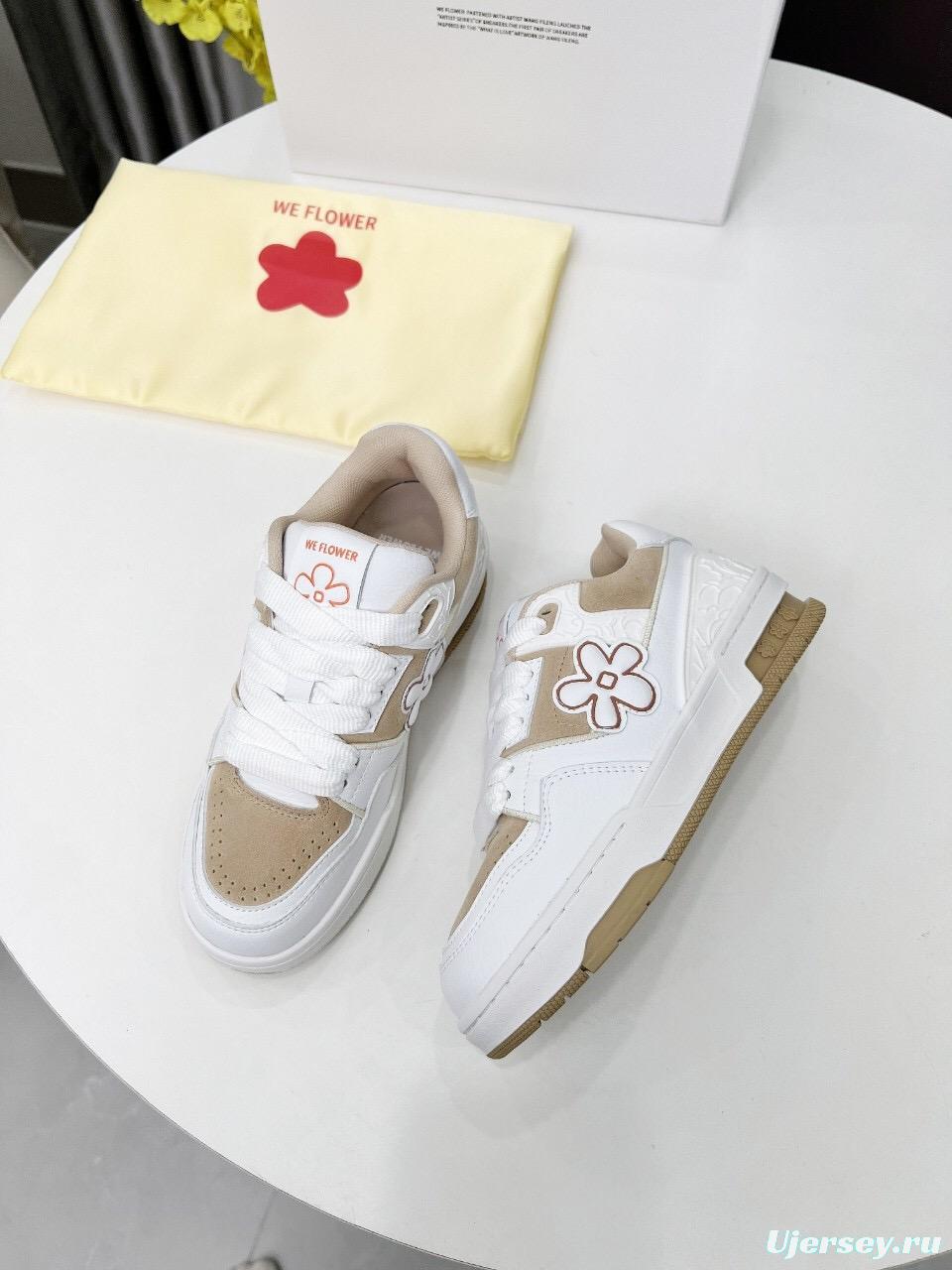 2025 Unisex WEFLOWER White Beige Leather Sneakers LY00280