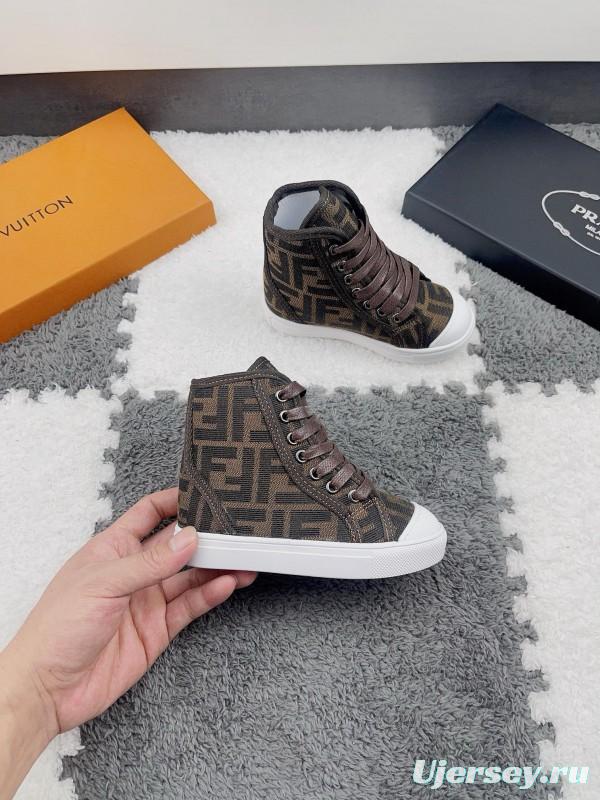 2024 Kids Fendi Brown Black Canvas High Top Sneakers