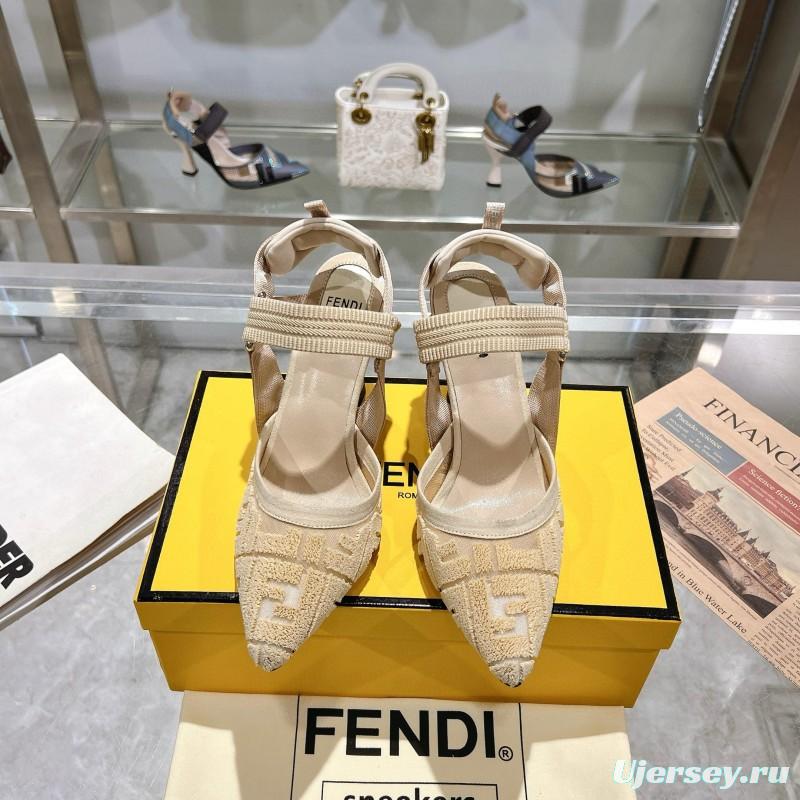 2024 Women Fendi Beige Knitted Leather High Heels