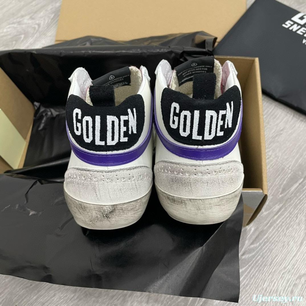 2024 Unisex GGDB White Purple Gold Leather High Top Sneakers MJ00300