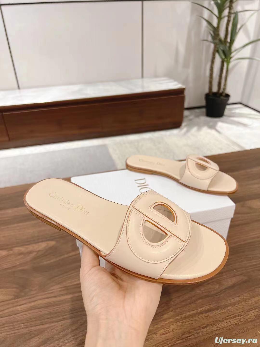 2025 Dio Ivory Leather Slippers LY00260