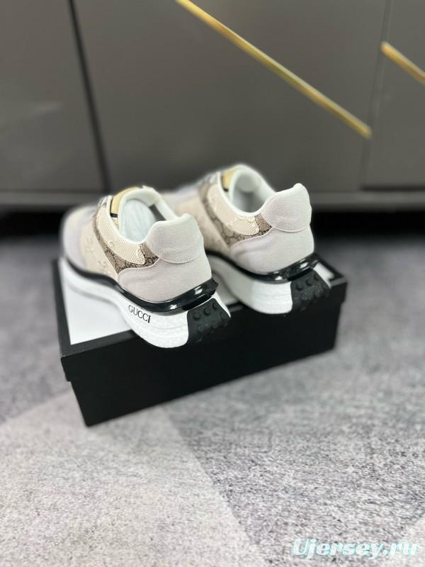 2024 Men Gucci Beige Brown Canvas Leather Sneakers MJ00260