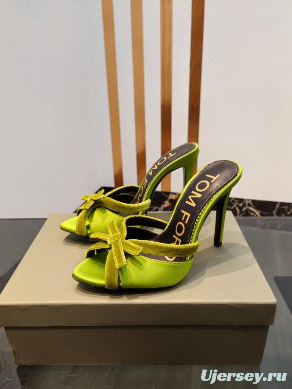 2025 Women TOM FORD Green Velvet High Heel Mules KFY00290