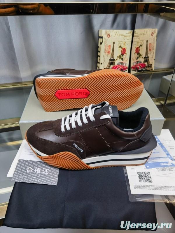 2025 Men TOM FORD Brown Black Leather Suede Sneakers LY00360(M)