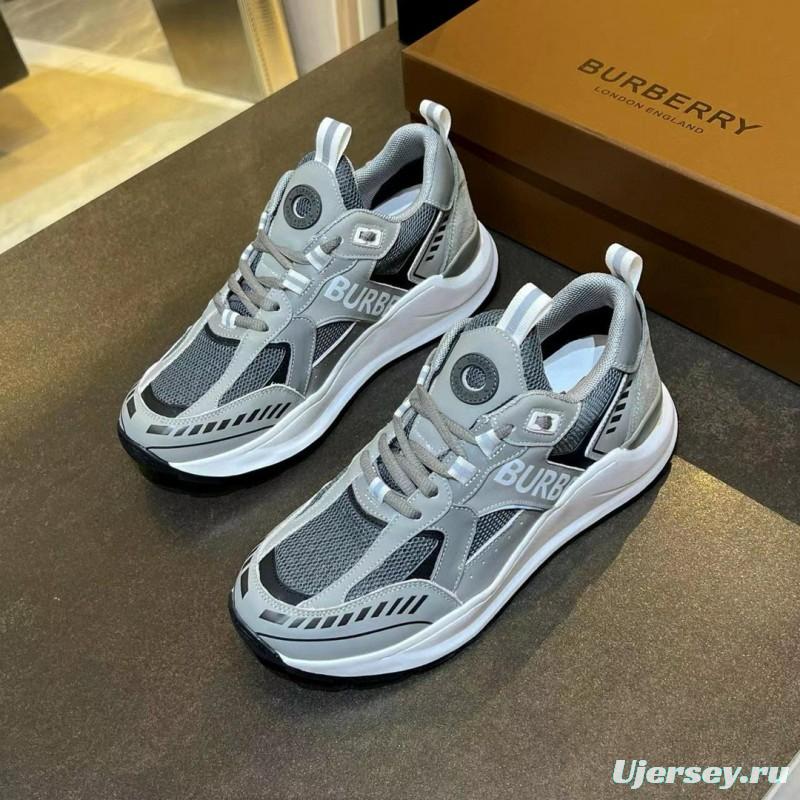 2025 Unisex Burberry Grey Suede Leather Mesh Sneakers Vintage Code MJ00380