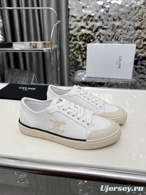 2025 Women Celine White Canvas Leather Low Top Sneakers LY00210