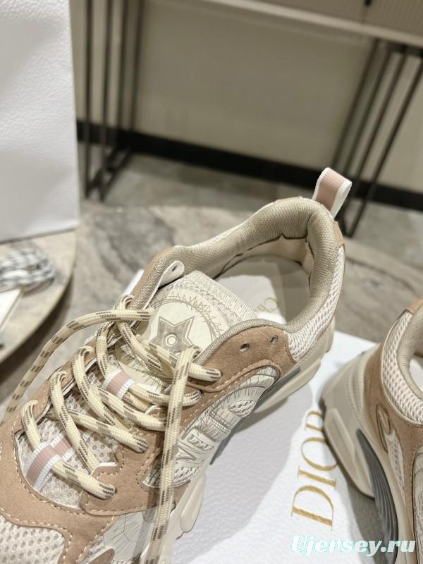 2025 Women Dior Beige White Mesh Leather Sneakers