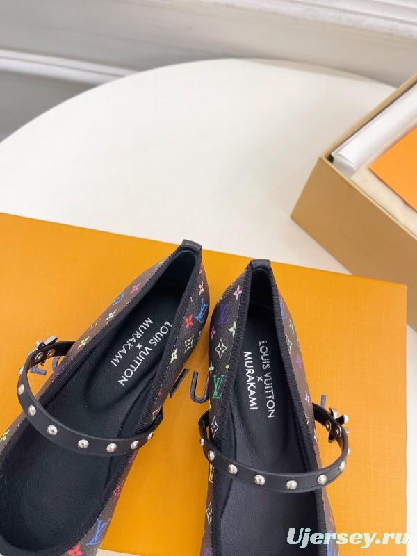 2025 Women Louis Vuitton Multicolor Leather Ballet Flats KFY00300