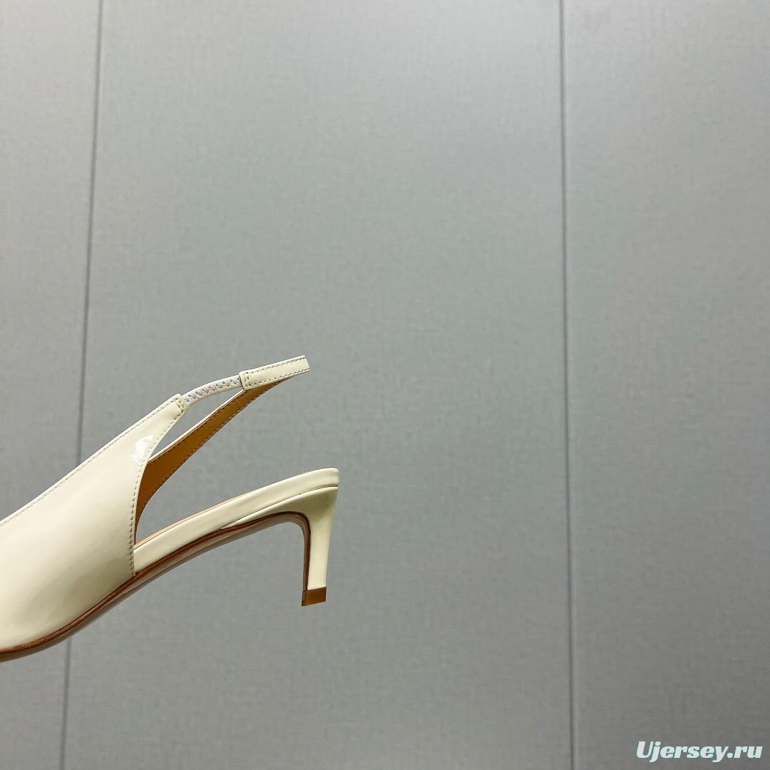 2025 Women Celine White Patent Leather Kitten Heel Pointed Toe Trimed KFY00290