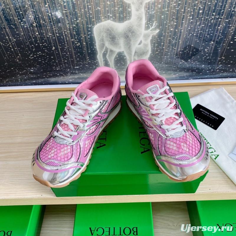 2025 Women BV Pink Silver Mesh Leather Running Sneakers