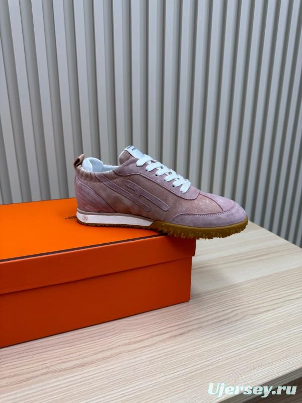 2025 Women Hermès Pink Suede Sneakers LY00310
