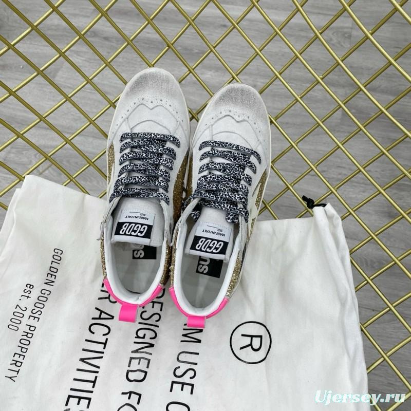 2024 Women GGDB Gold White Leather Glitter High Top Sneakers MJ015AM