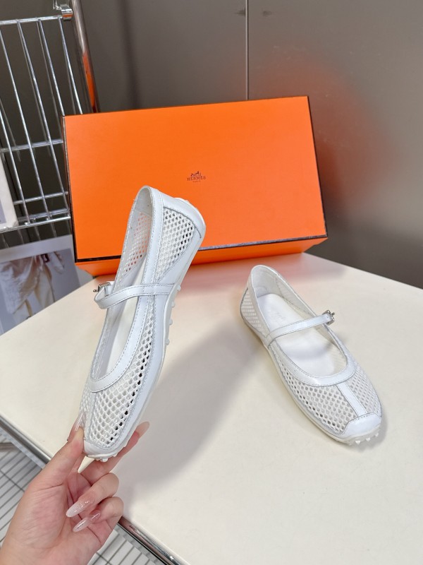 2025 Women Hermès White Leather Mesh Mary Jane KFY00250