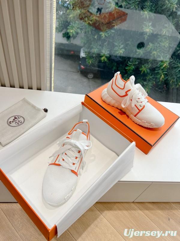 2024 Unisex Hermès white orange knit sneakers